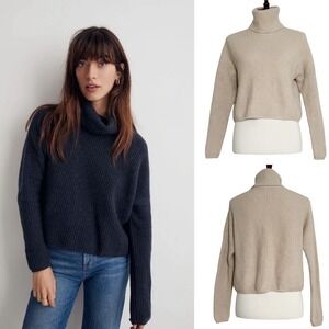 Madewell (Re)sourced Cashmere Blend Cropped Turtleneck in Heather Beige Size S